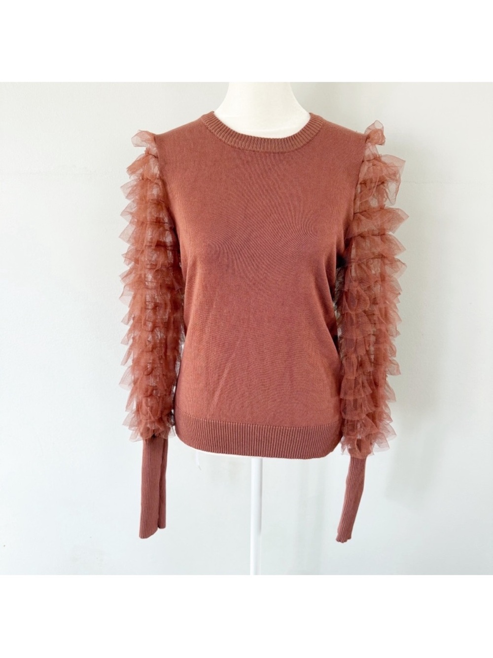 Cato Women Sheer Ruffle Sleeve Sweater Small Boho Coquette Feminine Maximalist